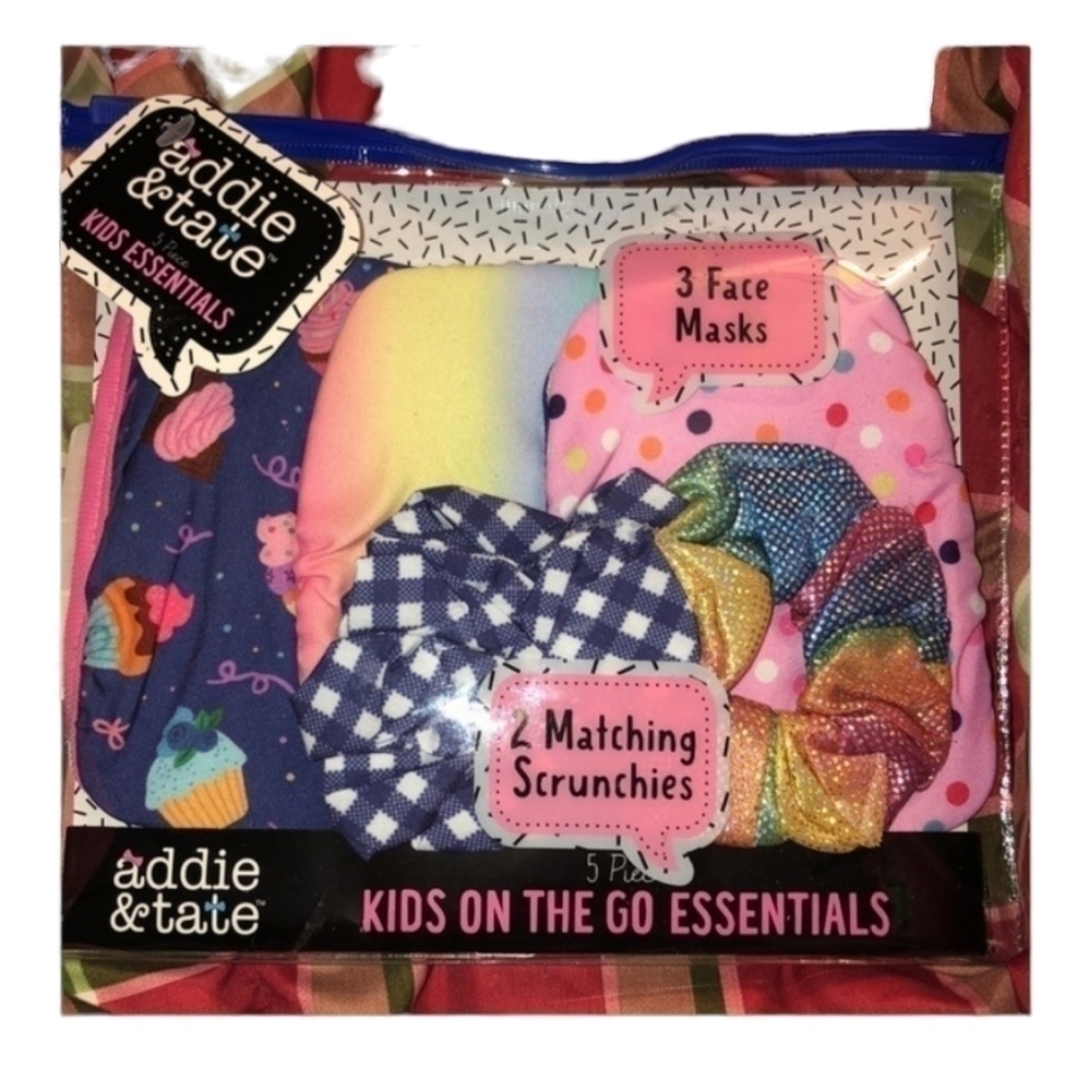 Addie & tate Washable Kids Face Mask and scrunchies with reusable pouch